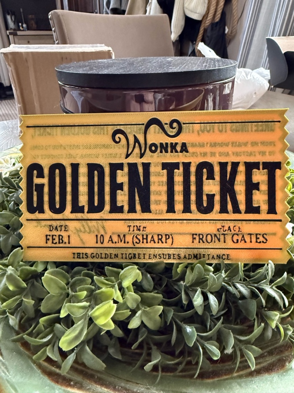 Wonka Golden Ticket Reproduction Movie Prop Willy Wonka & the Chocolate Factory